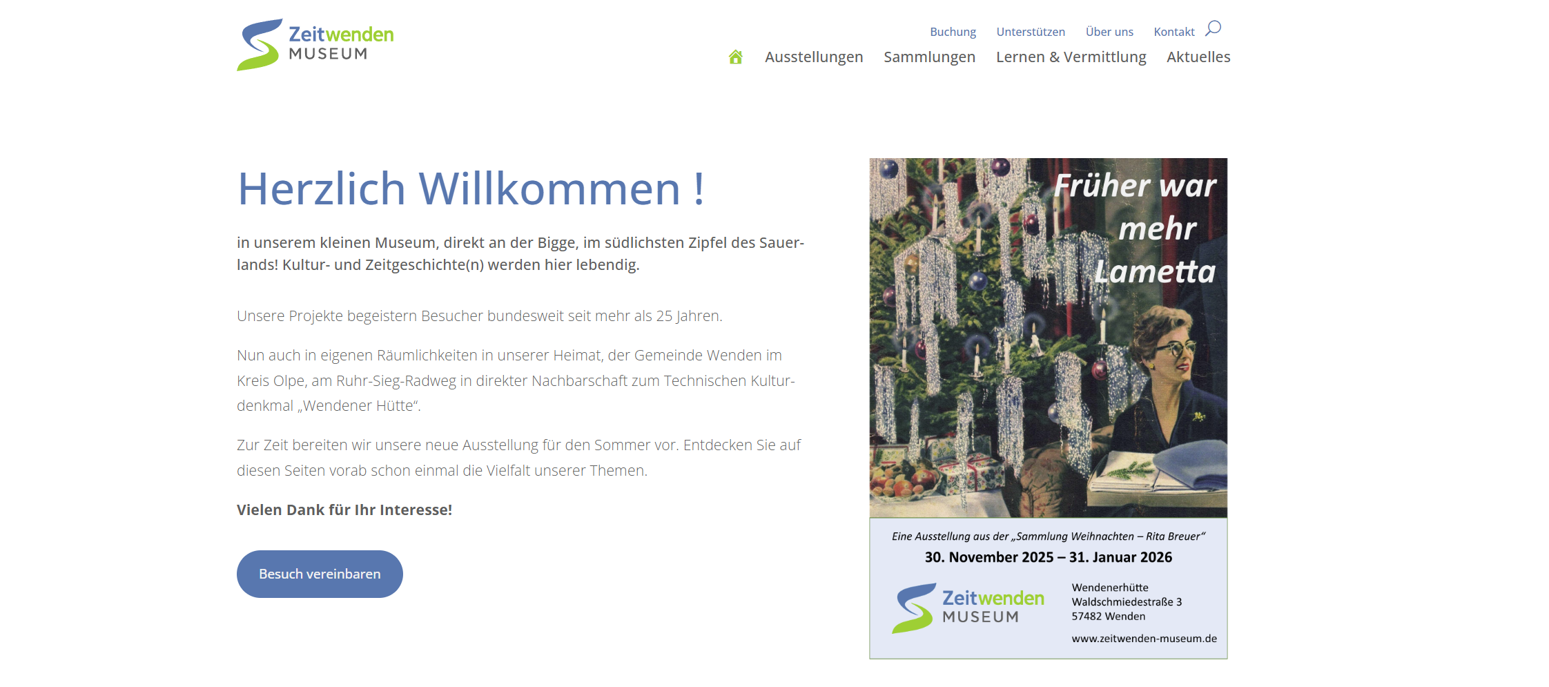 Website Zeitwenden Museum mit Buchungsplugin